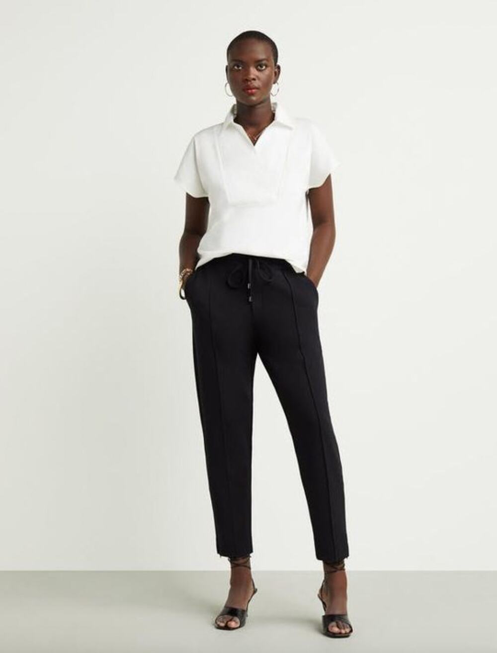 GSTQ Drawstring Tailored Crop Pant in Black LARGE